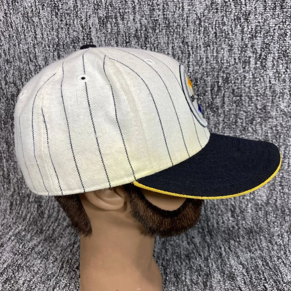 Vintage Pittsburgh Steelers Reebok Fitted Hat 7 3/8 Pinstripe White Cap NFL Wool